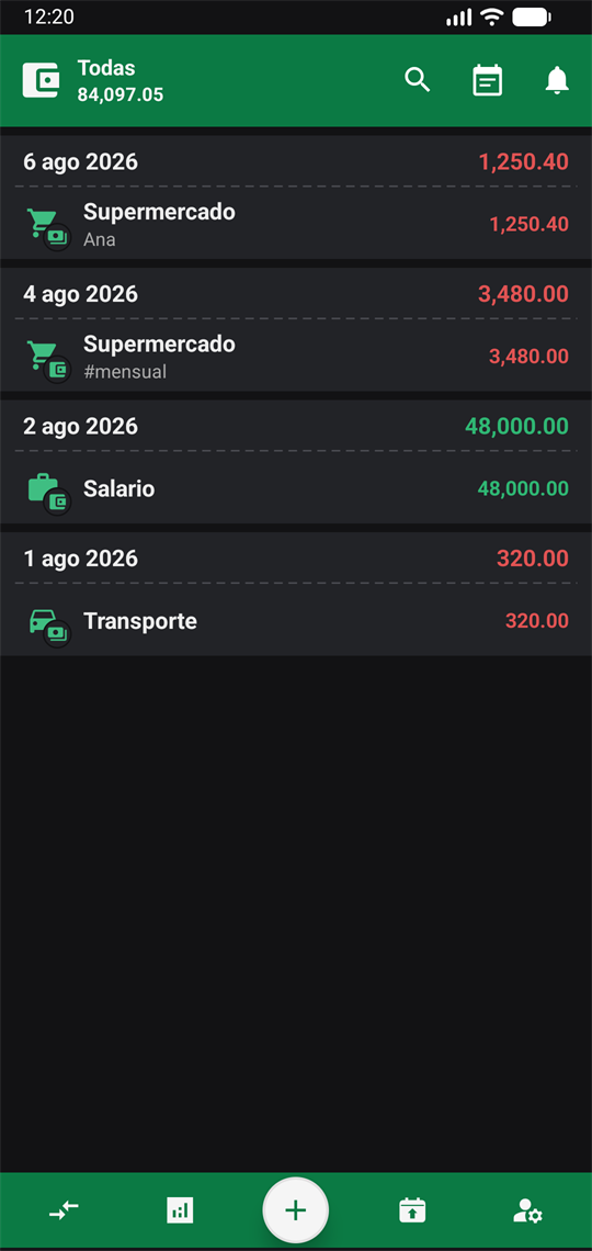La misma lista de trámites en modo oscuro.